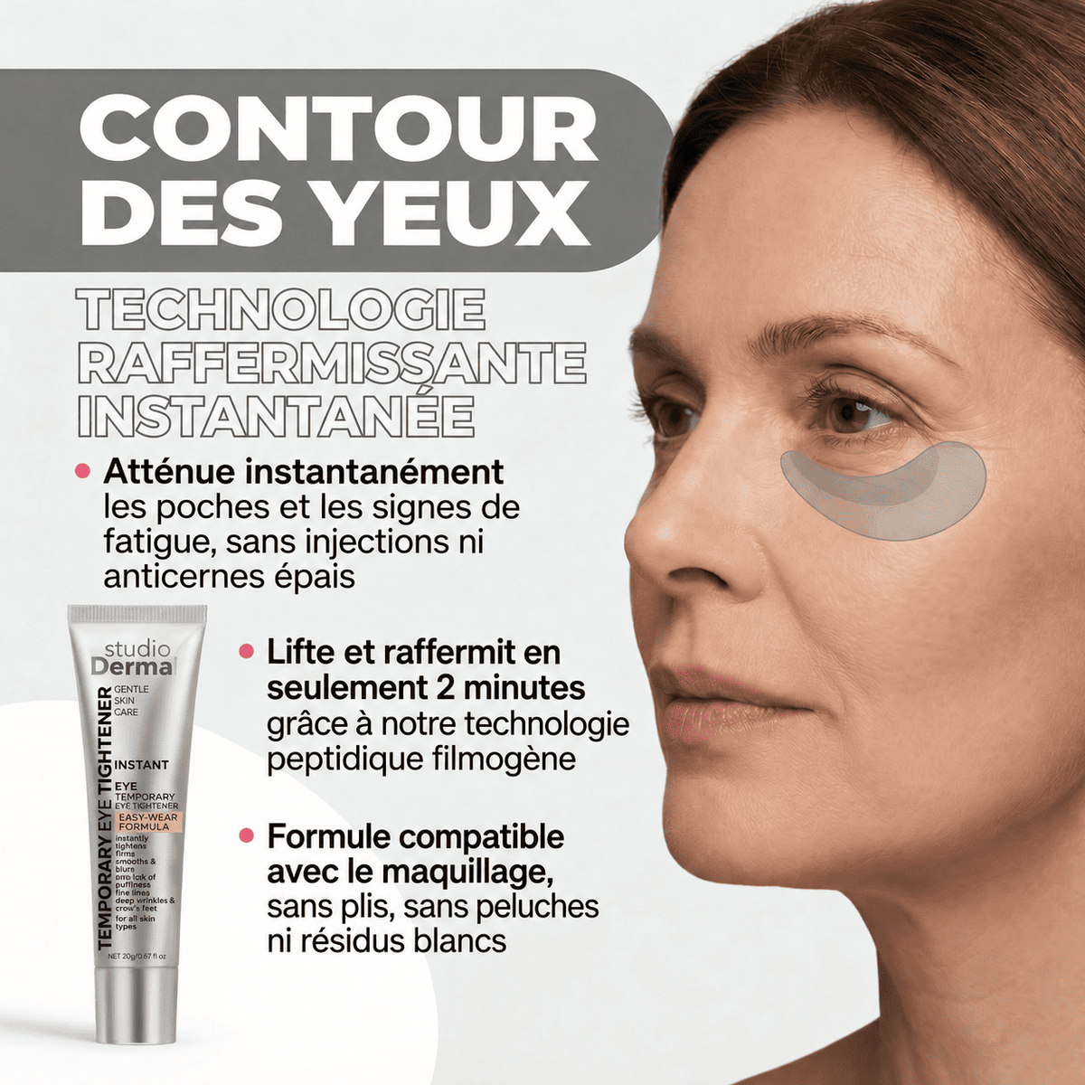 Soin anti-âge tenseur temporaire : un contour des yeux rajeuni en 90 secondes.